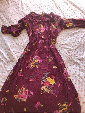 Old Navy Plum Floral Midi Dress with Yellow & Pink Blooms